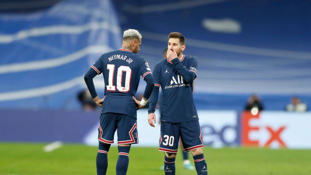 Neymar and Lionel Messi pictured during PSG's 3-1 defeat at Real Madrid in March 2022