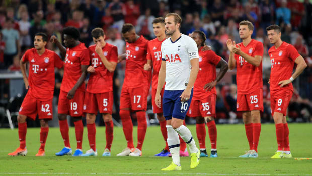 Tottenham forward Harry Kane pictured during a pre-season friendly against Bayern Munich in 2019