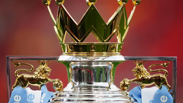 A picture of the top of the Premier League trophy in 2022