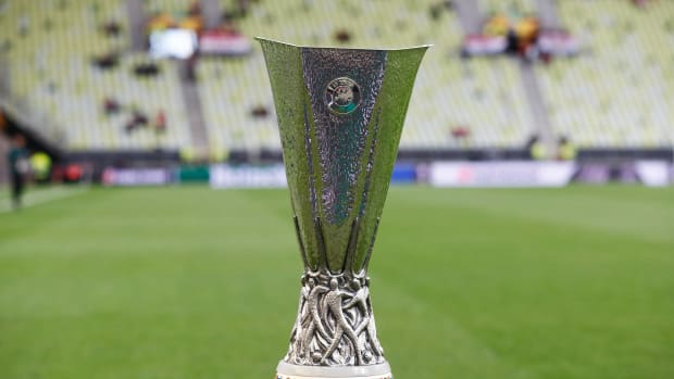 A general view of the UEFA Europa League trophy