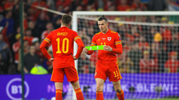 Gareth Bale (right) and Aaron Ramsey pictured during Wales' 2-1 win over Austria in March 2022