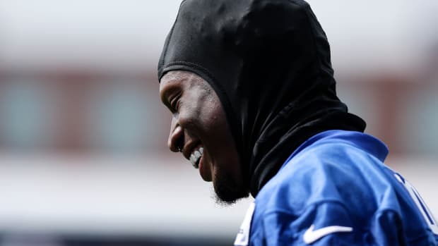 Jul 28, 2022; East Rutherford, NJ, USA; New York Giants wide receiver Kadarius Toney (89) smiles during training camp at Quest Diagnostics Training Facility.