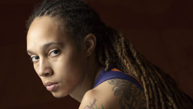 A close-up of Phoenix Mercury center Brittney Griner during media day.