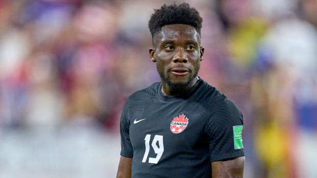 Alphonso Davies playing for Canada.