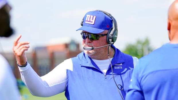 New York Giants defensive coordinator Don \"Wink\" Martindale on the first day of training camp at Quest Diagnostics Training Center in East Rutherford on Wednesday, July 27, 2022.