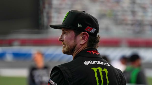 May 28, 2022; Concord, North Carolina, USA; NASCAR Cup Series driver Kurt Busch (45) looks towards the scoring pod during Nascar Cup qualifying at Charlotte Motor Speedway.