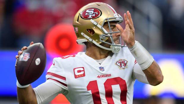 San Francisco 49ers quarterback Jimmy Garoppolo throws a pass in the NFC Championship game.