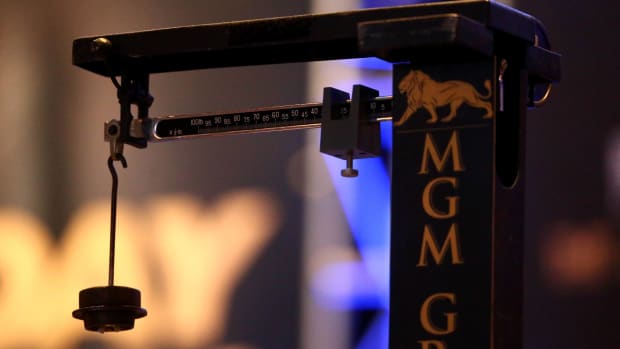 A close-ep of a scale that MGM used for a boxing match between Floyd Mayweather Jr. and Marcus Maidana.