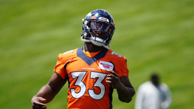 Denver Broncos running back Javonte Williams (33) during OTA workouts at the UC Health Training Center.