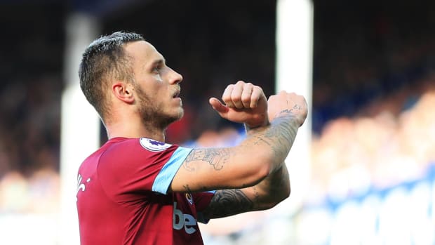 Marco Arnautovic pictured celebrating a goal for West Ham in 2018