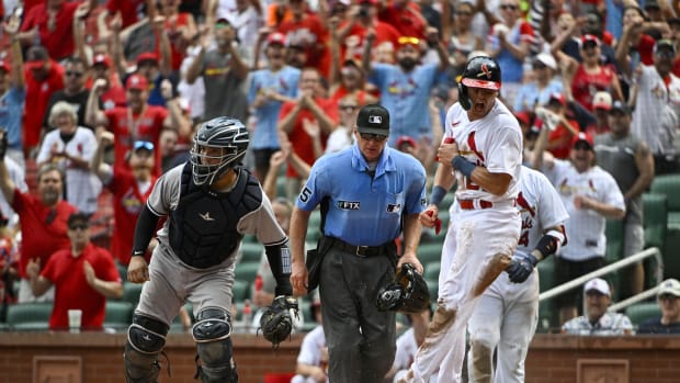 St. Louis Cardinals OF Lars Nootbaar scores against New York Yankees
