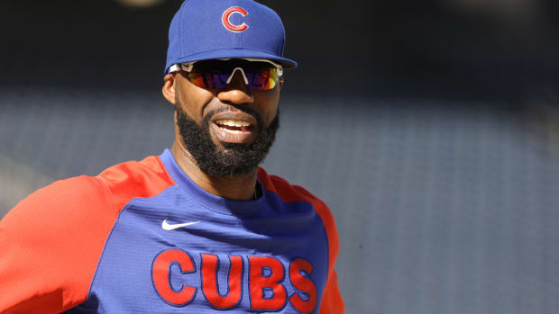 Jun 21, 2022; Pittsburgh, Pennsylvania, USA; Chicago Cubs right fielder Jason Heyward (22) looks on during batting practice before the game against the Pittsburgh Pirates at PNC Park. Mandatory Credit: Charles LeClaire-USA TODAY Sports