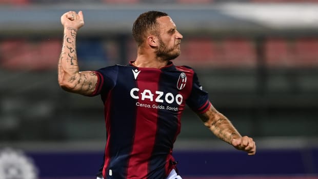 Marko Arnautovic pictured playing for Bologna in August 2022