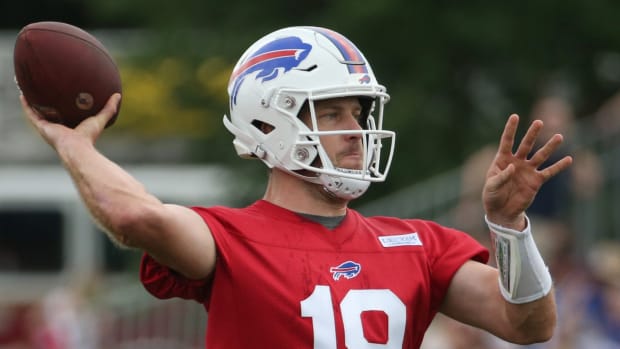 Quarterback Case Keenum throws downfield on the opening day of the Buffalo Bills training camp.