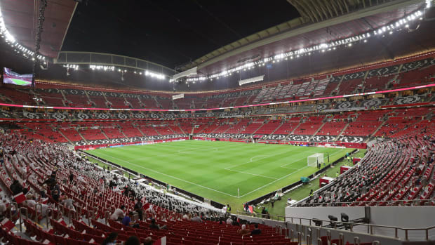 A general view of Al Bayt Stadium in 2021