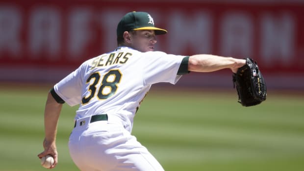 JP Sears pitching for Oakland Athletics