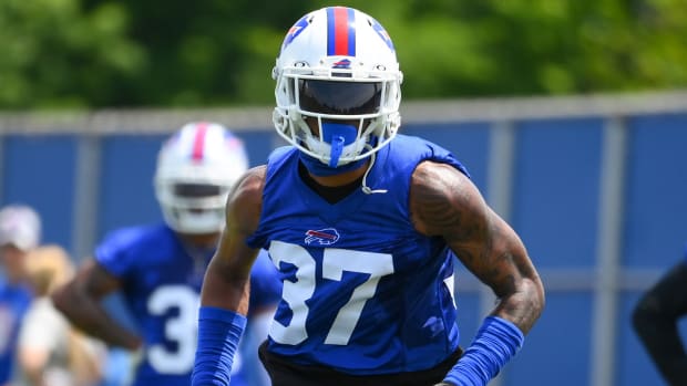 Jun 15, 2022; Orchard Park, New York, USA; Buffalo Bills cornerback Olaijah Griffin (37) participates in a drill during minicamp at the ADPRO Sports Training Center.