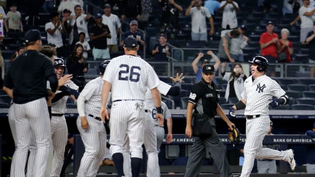 New York Yankees DH Josh Donaldson celebrates walk-off grand slam