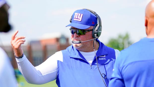 New York Giants defensive coordinator Don \”Wink\” Martindale on the first day of training camp at Quest Diagnostics Training Center in East Rutherford on Wednesday, July 27, 2022. Nfl Giants Training Camp
