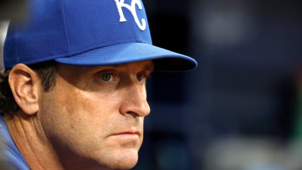 Aug 19, 2022; St. Petersburg, Florida, USA; Kansas City Royals manager Mike Matheny (22) looks on against the Tampa Bay Rays during the ninth inning at Tropicana Field. Mandatory Credit: Kim Klement-USA TODAY Sports
