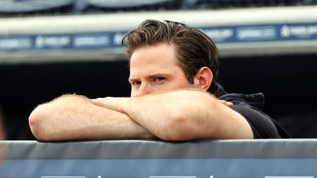 New York Yankees reliever Zack Britton in dugout during spring training