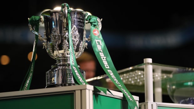 The EFL Cup trophy pictured on display in August 2022