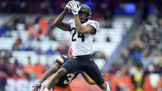 #24 Donavon Greene hauls in a pass against Syracuse back in 2020