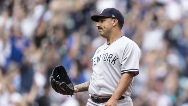 New York Yankees SP Nestor Cortes reacts home run