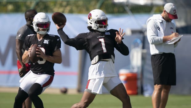 Arizona Cardinals quarterback Kyler Murray (1) throws a pass during a joint training camp practice against the Tennessee Titans at Ascension Saint Thomas Sports Park. Mandatory Credit: George Walker IV-USA TODAY Sports