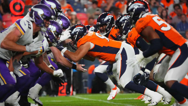 Denver Broncos defensive end Matt Henningsen (91) during the second half against the Minnesota Vikings at Empower Field at Mile High.