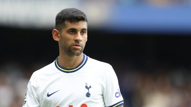 Tottenham defender Cristian Romero pictured during his side's 2-2 draw at Chelsea in August 2022