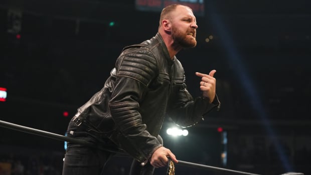 Jon Moxley gestures to the crowd during AEW Dynamite