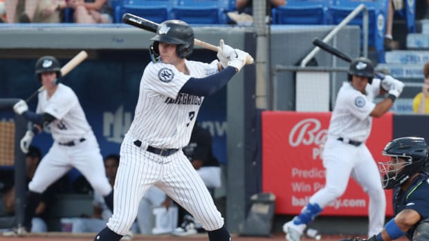 New York Yankees prospect Trey Sweeney hitting for Hudson Valley Renegades