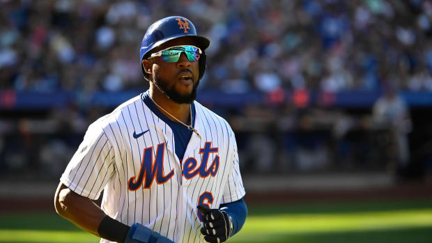 Sep 1, 2022; New York City, New York, USA; New York Mets right fielder Starling Marte (6) during the first inning against the Los Angeles Dodgers at Citi Field.