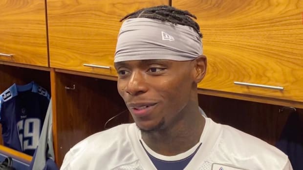 Wide receiver Josh Gordon in the Tennessee Titans' locker room at St. Thomas Sports Park.
