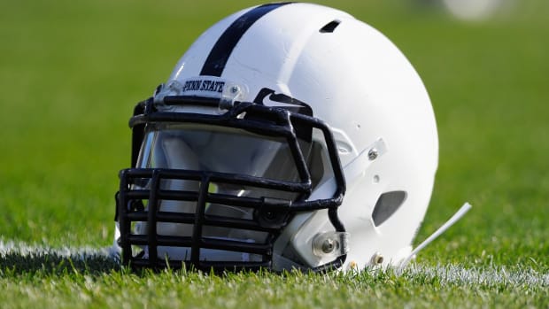 Nov 16, 2013; University Park, PA, USA; General view of a Penn State Nittany Lions helmet prior to the game against the Purdue Boilermakers at Beaver Stadium. Mandatory Credit: Rich Barnes-USA TODAY Sports