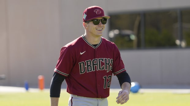 Drey Jameson smiles while participating at Minor League camp.