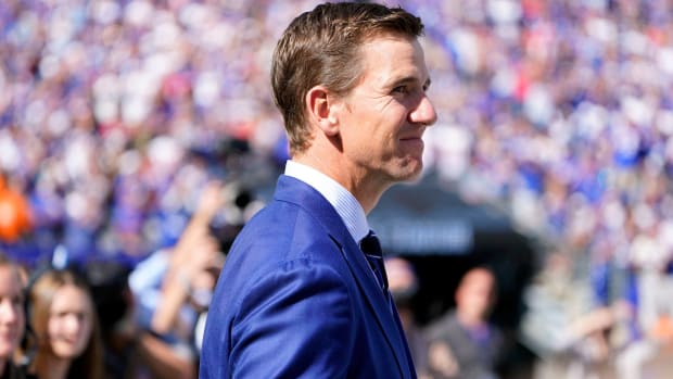 Eli Manning looks on during his Giants Ring of Honor ceremony in 2021.