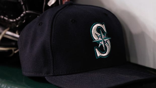 Aug 14, 2013; St. Petersburg, FL, USA; Seattle Mariners hat in the dugout against the Tampa Bay Rays at Tropicana Field.
