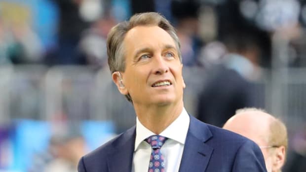 NBC Analyst Collinsworth prior to Super Bowl LII between the New England Patriots and the Philadelphia Eagles on Feb. 4, 2018.
