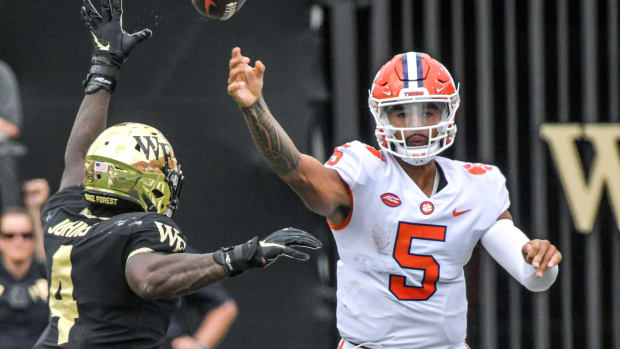 D.J. Uiagalelei throws a pass for Clemson.