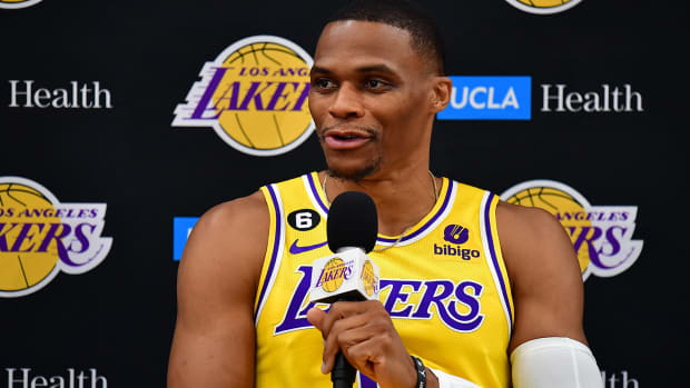 Russell Westbrook speaks at Lakers media day
