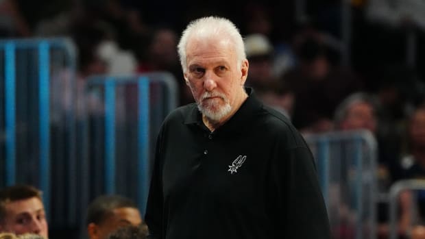 Gregg Popovich on the sidelines for the Spurs.