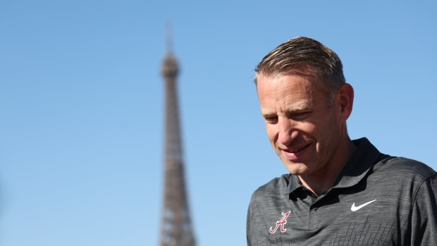 Nate Oat in Paris on the Alabama Men's Basketball Summer Foreign Tour - August, 2022