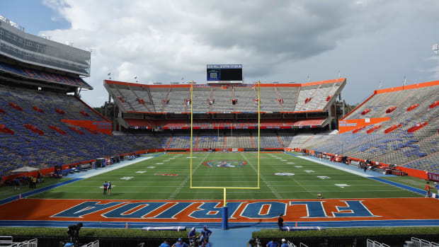 An empty University of Florida Ben Hill Griffin Stadium at Steve Spurrier-Florida Field.
