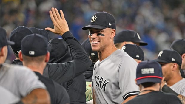 New York Yankees OF Aaron Judge celebrates division title