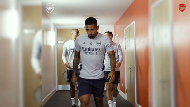 Gabriel Jesus, Marquinhos and Martinelli in the gym ahead of Tottenham clash