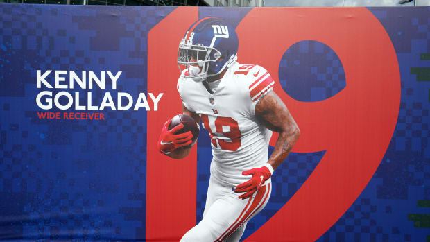Oct 1, 2022; London, United Kingdom; An image of New York Giants receiver Kenny Golladay (19) at Tottenham Hotspur Stadium. The venue will play host to the NFL International Series games between the Minnesota Vikings and New Orleans Saints (Oct. 2, 2022) and the Giants and the Green Bay Packers (Oct. 9, 2022).