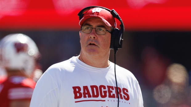 Wisconsin Badgers head coach Paul Chryst looks on during the third quarter against the Illinois Fighting Illini at Camp Randall Stadium.