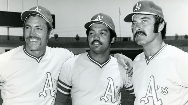 Mike Epstein, left, Reggie Jackson and Darold Knowles